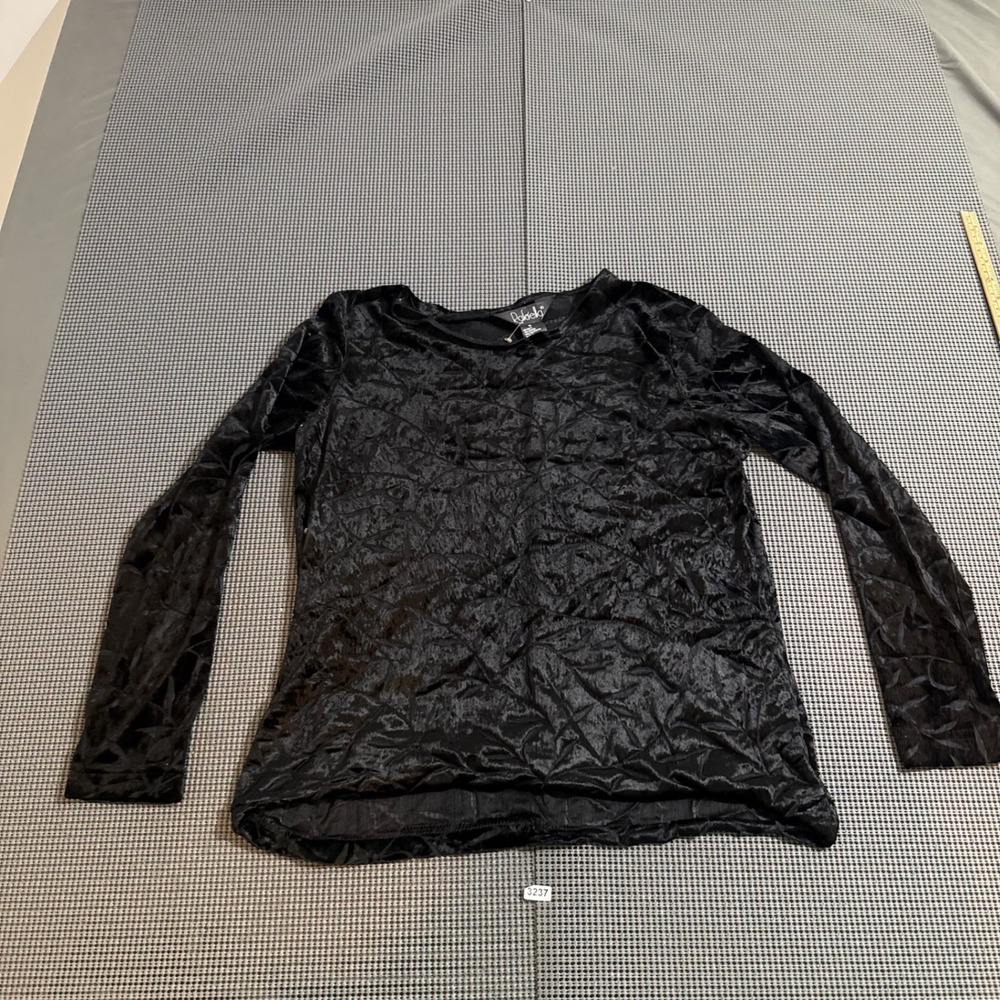 Rafaella Womens Black Crushed Velvet Burnout Leaf Long Sleeve Top Size M